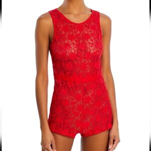 Mucci red lace sleep romper size S NWT